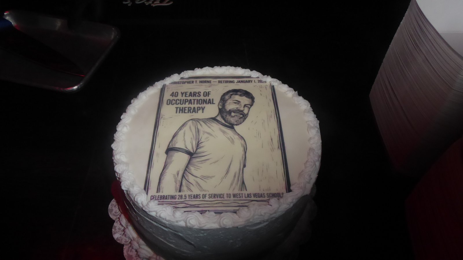 Christopher Horne retirement cake portrait used as Lorevox founder image